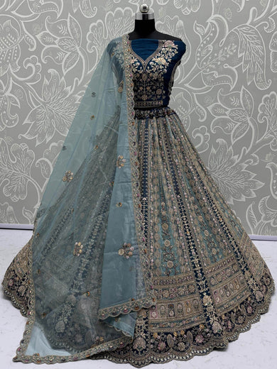 Superb Blue Dori Work Net Bridesmaid Lehenga Choli With Dupatta
